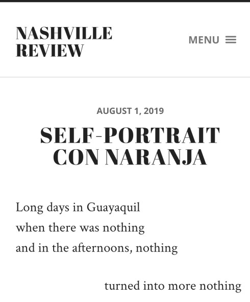 Screenshot of "Self Portrait Con Naranja" on the Nashville Review.