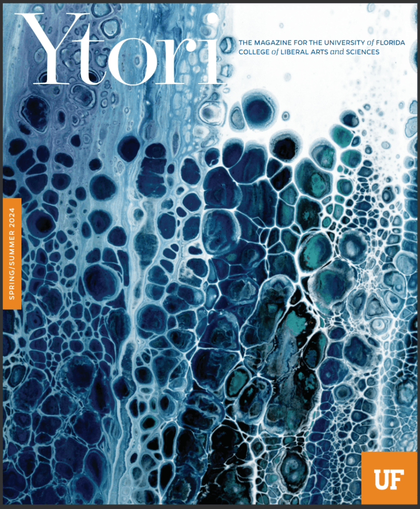 Cover image of Ytori Spring/Summer 24 issue featuring an abstract art piece in greens and blues.